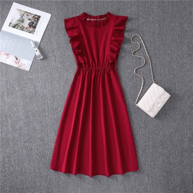 Graceful Heart Dot Sleeve Ruffles Medium Dress