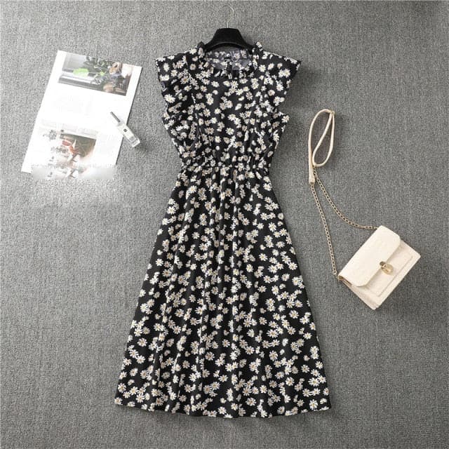 Graceful Heart Dot Sleeve Ruffles Medium Dress