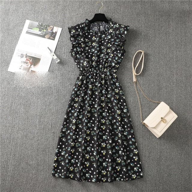 Graceful Heart Dot Sleeve Ruffles Medium Dress