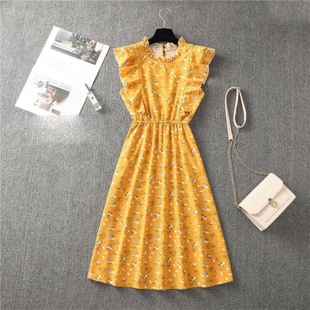 Graceful Heart Dot Sleeve Ruffles Medium Dress