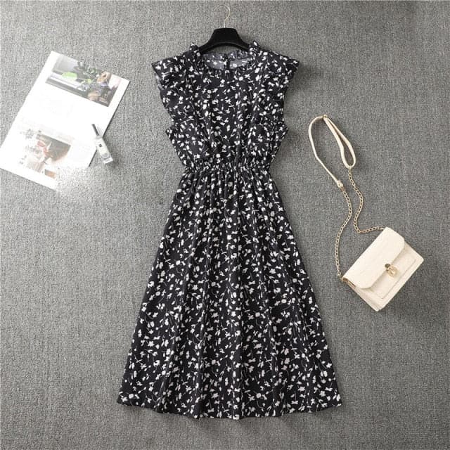 Graceful Heart Dot Sleeve Ruffles Medium Dress