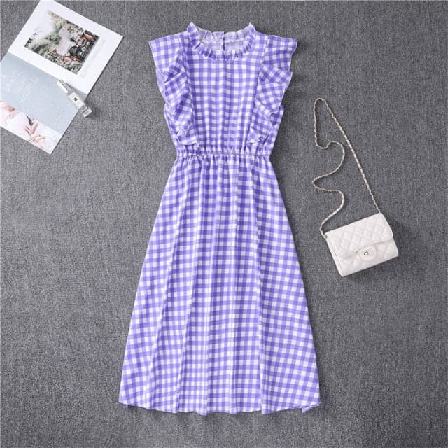 Graceful Heart Dot Sleeve Ruffles Medium Dress