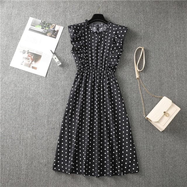 Graceful Heart Dot Sleeve Ruffles Medium Dress
