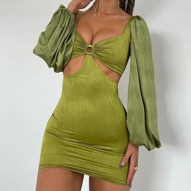 Sleeve Flare Bodycon V Neck Bandage Dress