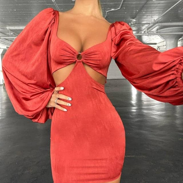 Sleeve Flare Bodycon V Neck Bandage Dress