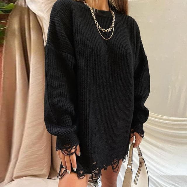 Long Knitted Sleeve Loose Sweater Dress