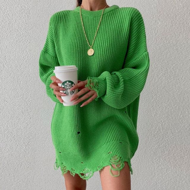 Long Knitted Sleeve Loose Sweater Dress