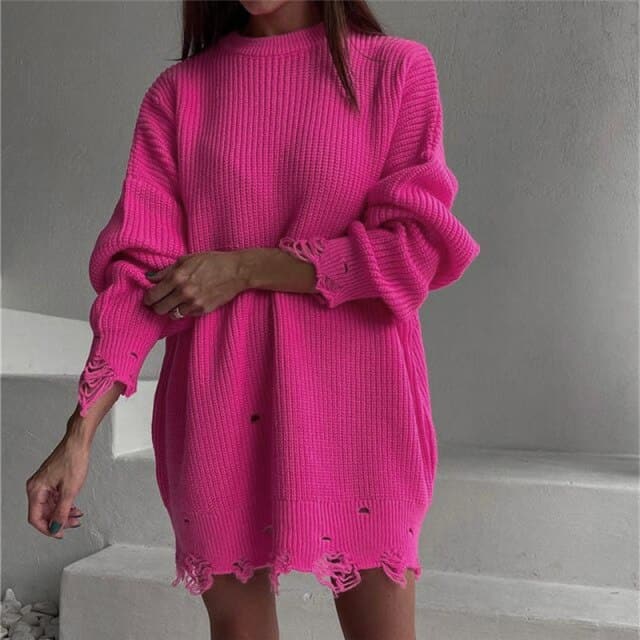 Long Knitted Sleeve Loose Sweater Dress