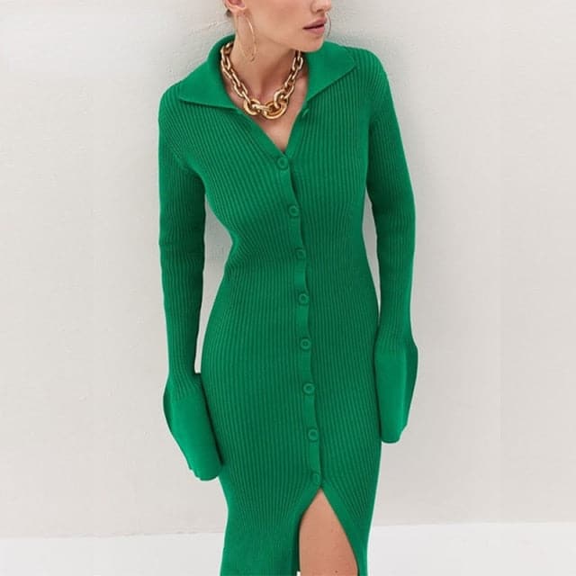 Square Neck Long Sleeve Gentle Sweater Dress