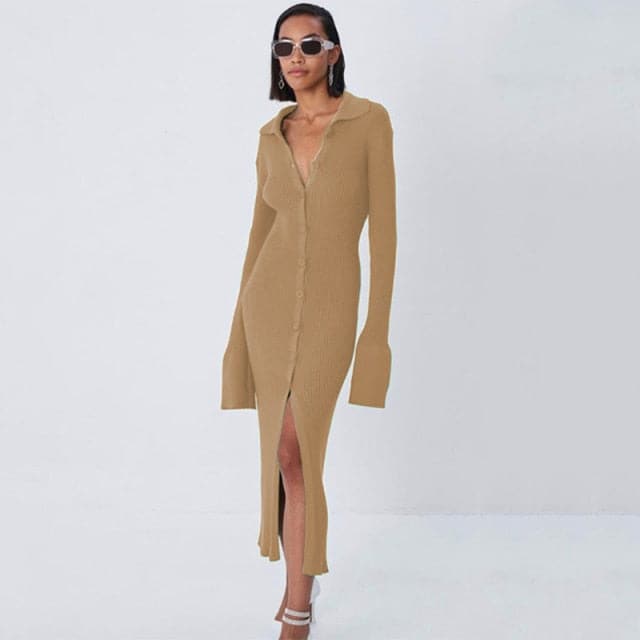 Square Neck Long Sleeve Gentle Sweater Dress