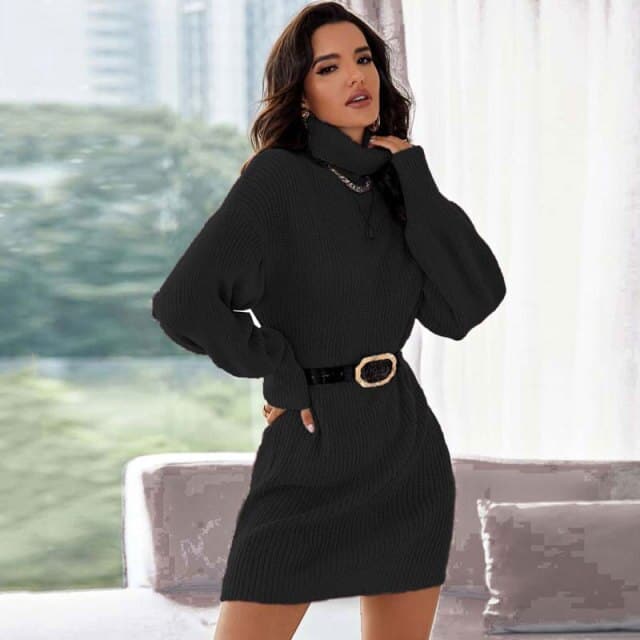 Turtleneck Knitted Loose Sweater Dress