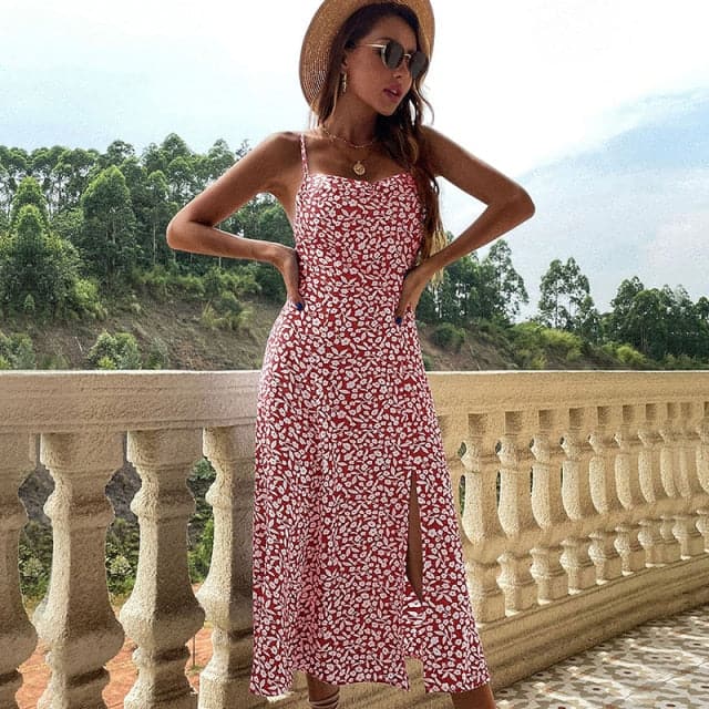 Summer Fashion Bohemian Sleeveless Dress for Women Timeless Floral Silk Maxi Robe Casual Wedding Guest Long Dresses