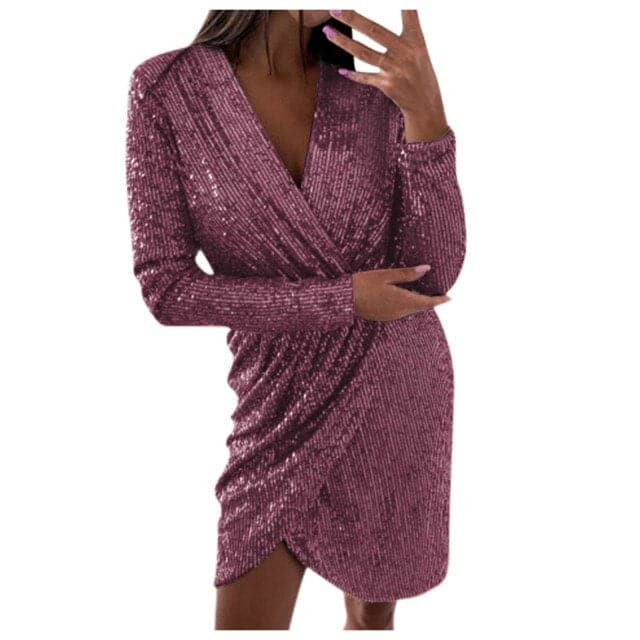Solid New Color Vneck Mesh Stitching Hem Slit Dress