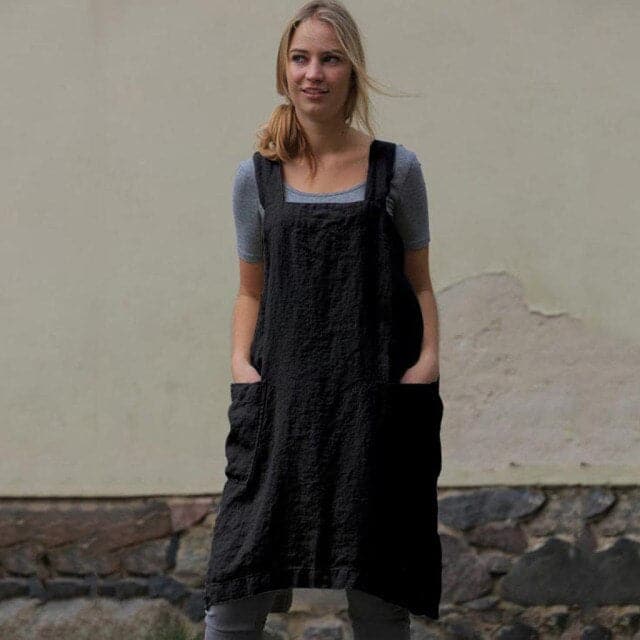 Square Female Cross Apron Dresses Women Cotton Linen Pinafore Dresses