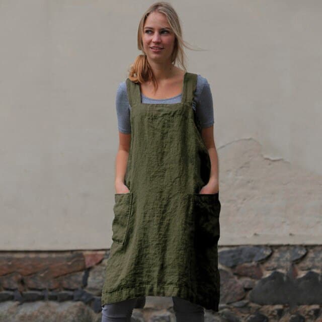 Square Female Cross Apron Dresses Women Cotton Linen Pinafore Dresses