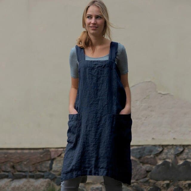 Square Female Cross Apron Dresses Women Cotton Linen Pinafore Dresses