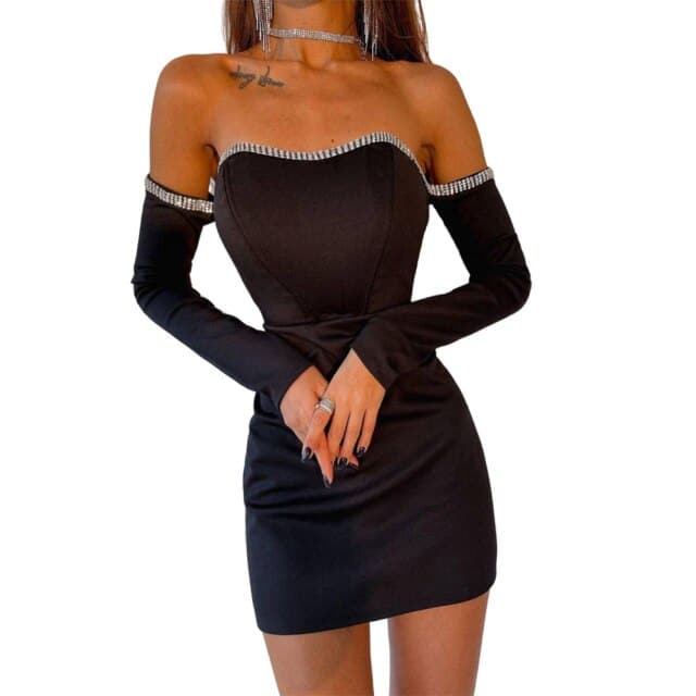 Party Corset Women Long Sleeve Diamond Mini Dress