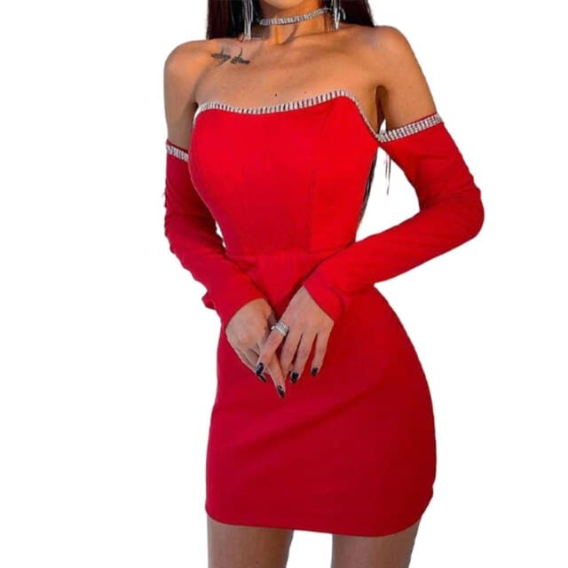 Party Corset Women Long Sleeve Diamond Mini Dress
