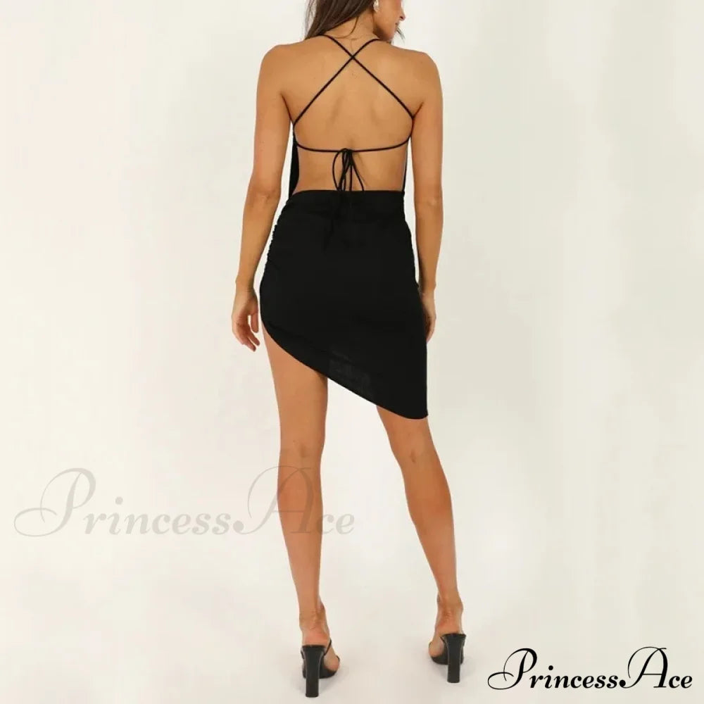PROMOTION Summer Solid Color Women's Hollow Out Korean Leisure Graceful Mini Y2K Clothes Sexy Irregular Top Cut Out Dress