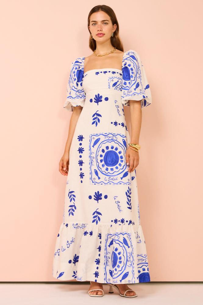 Puff Mediterranean Sleeve Midi Dress