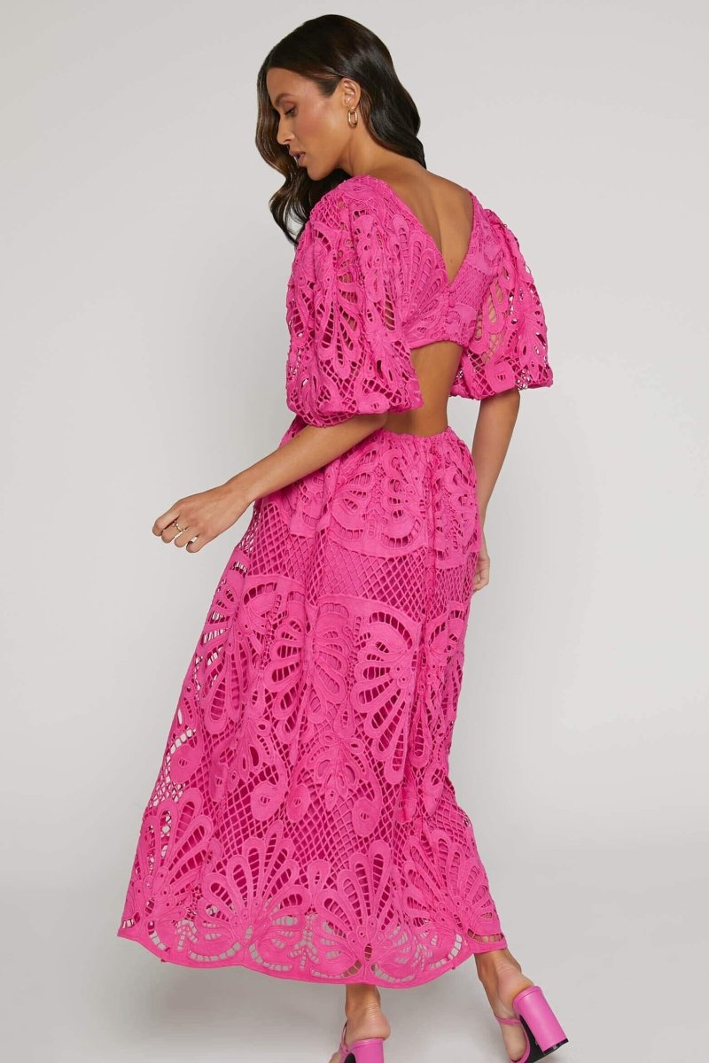 Embroidered Sandra Lace Cut-out Midi Dress