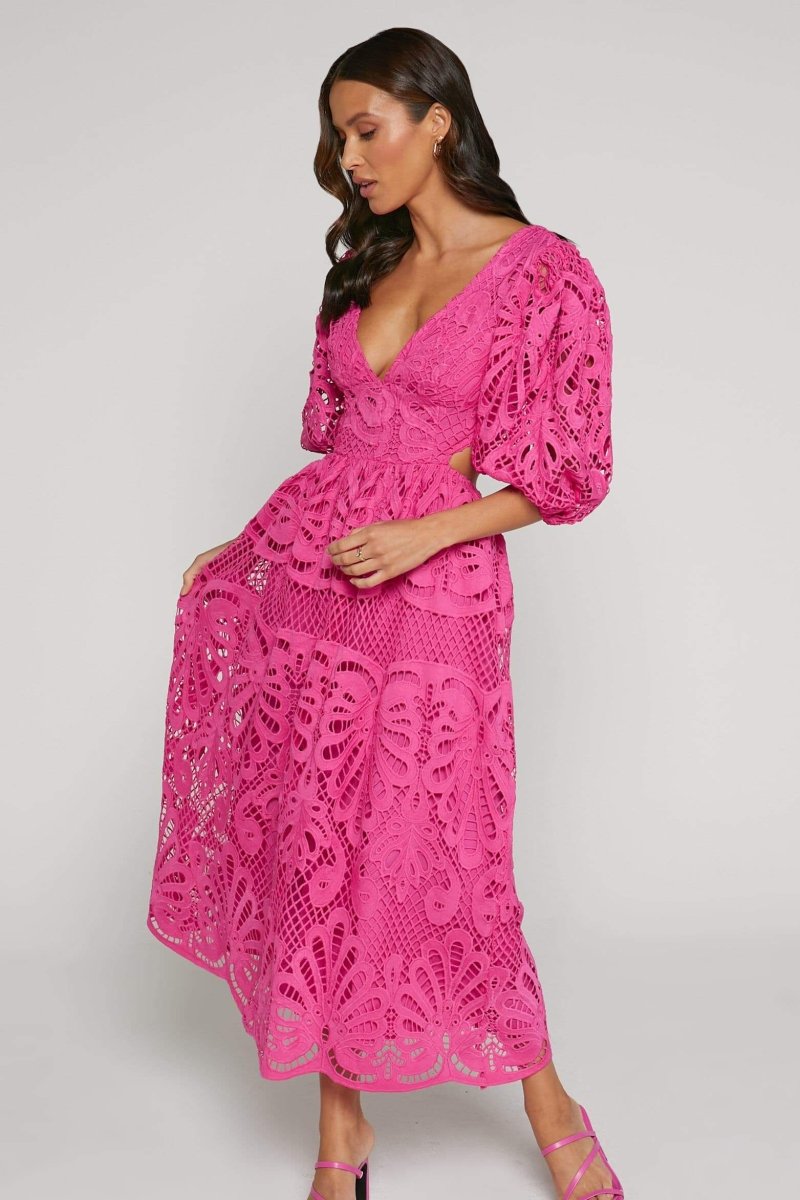 Embroidered Sandra Lace Cut-out Midi Dress