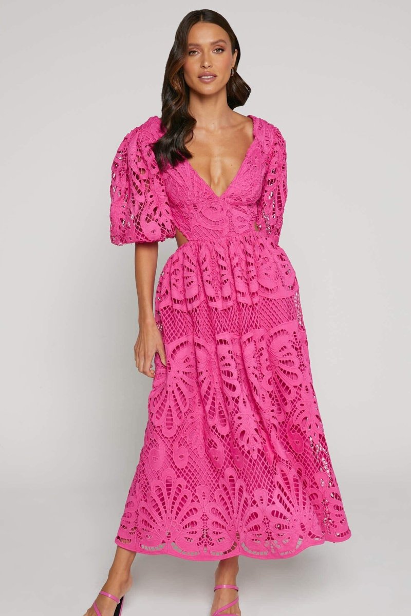 Embroidered Sandra Lace Cut-out Midi Dress