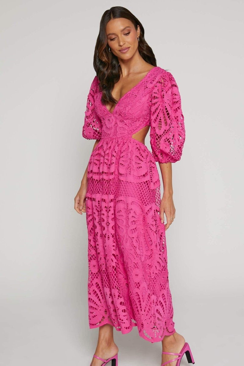 Embroidered Sandra Lace Cut-out Midi Dress