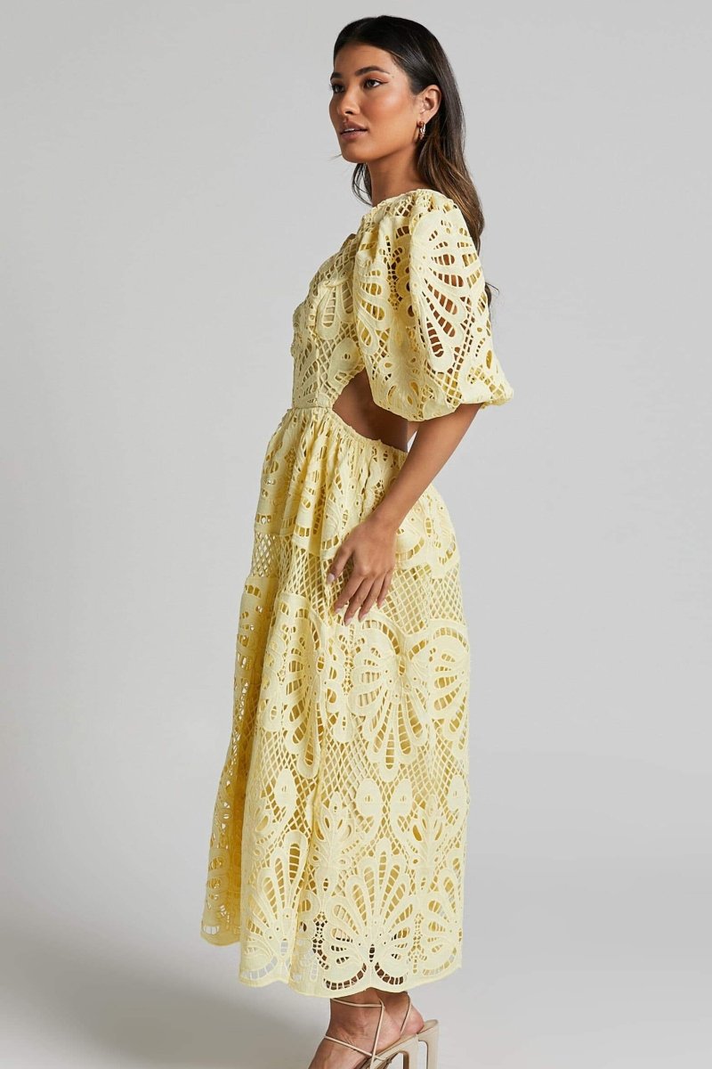 Embroidered Sandra Lace Cut-out Midi Dress