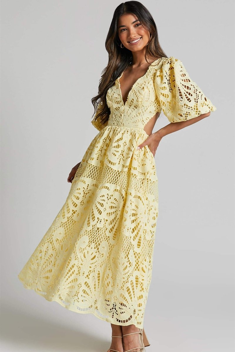 Embroidered Sandra Lace Cut-out Midi Dress