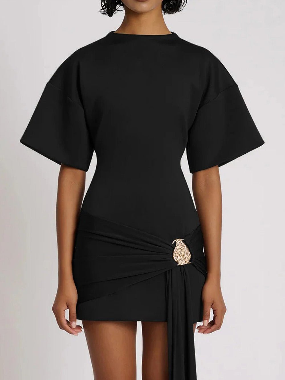 Ruched Serena Metal-Detail Mini Dress