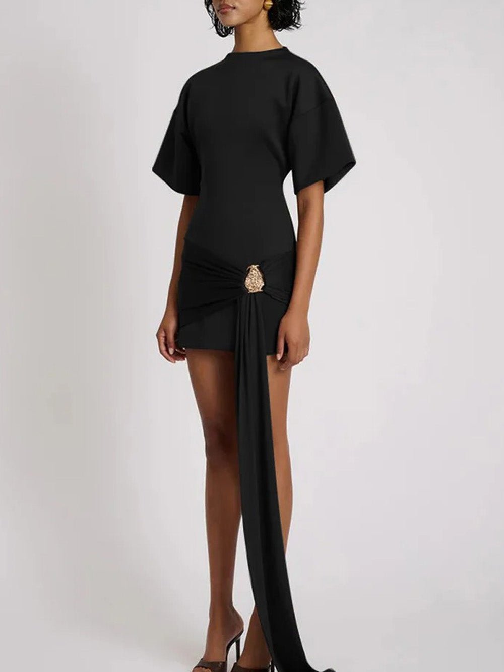 Ruched Serena Metal-Detail Mini Dress