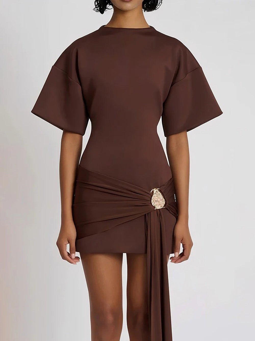 Ruched Serena Metal-Detail Mini Dress