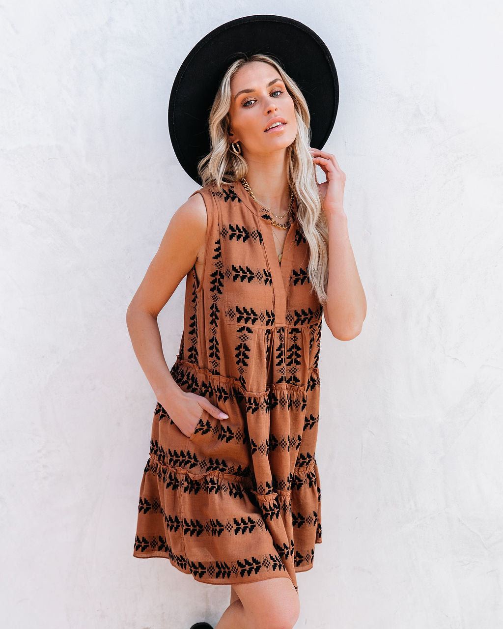 Wonders Seven Cotton Pocketed Embroidered Dress