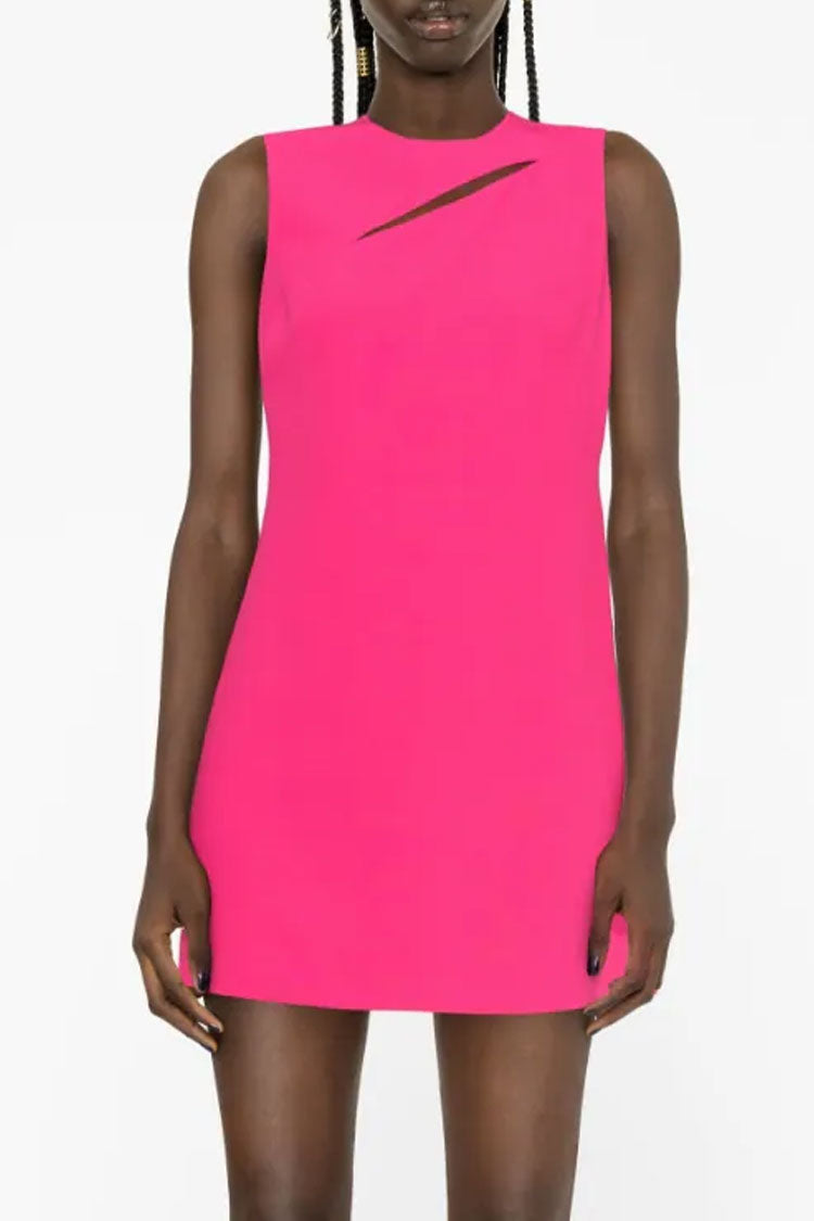 Chic Crew Neck Split Front Sleeveless Bodyon Party Mini Dress - Hot Pink
