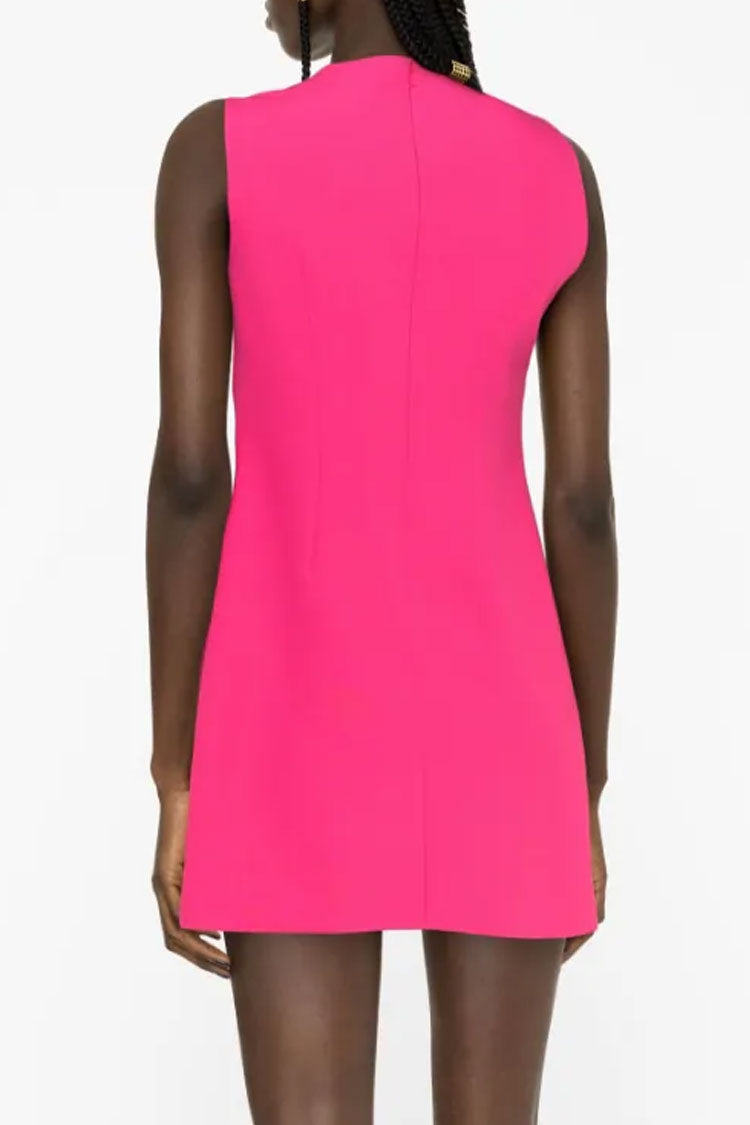 Chic Crew Neck Split Front Sleeveless Bodyon Party Mini Dress - Hot Pink