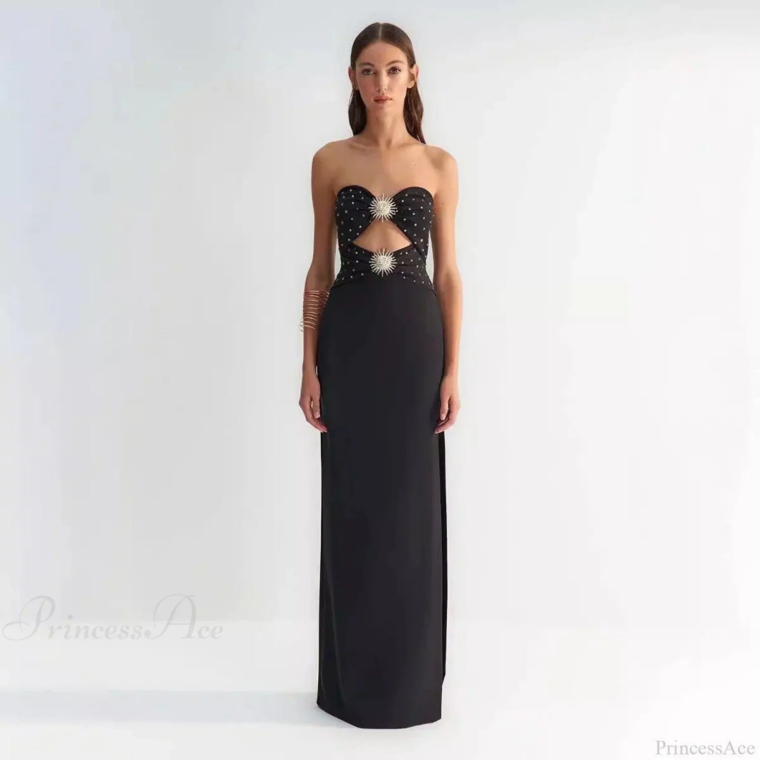 Chic Cutout Strapless Sunflower Prom Dress