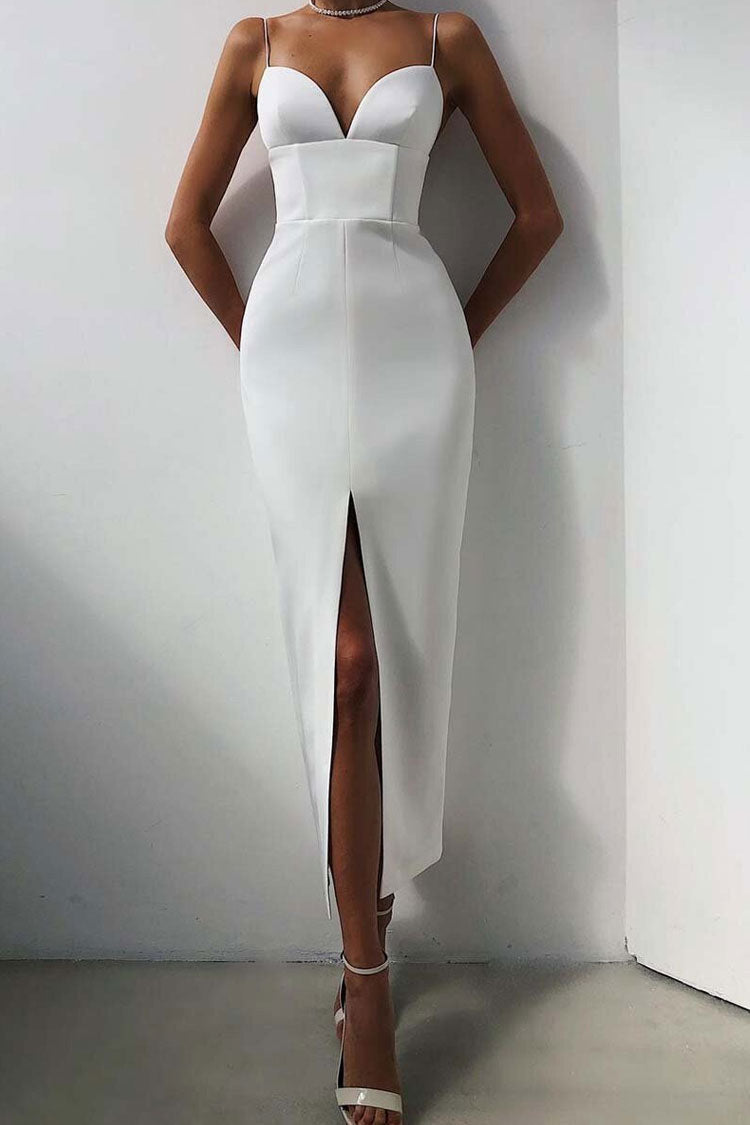 Alluring Deep V High Slit Sleeveless Bandage Cocktail Party Maxi Dress - White