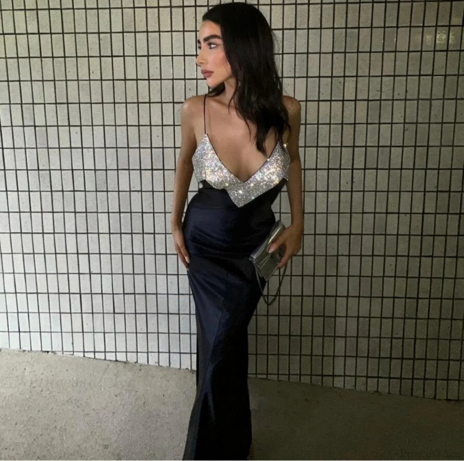 Chic Deep-V Rhinestone Bandage Dress Prom Dress
