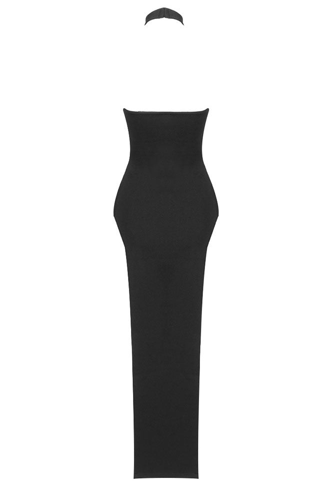Glamorous Halter Neck Side Boob Bandage Thigh Split Evening Maxi Dress - Black