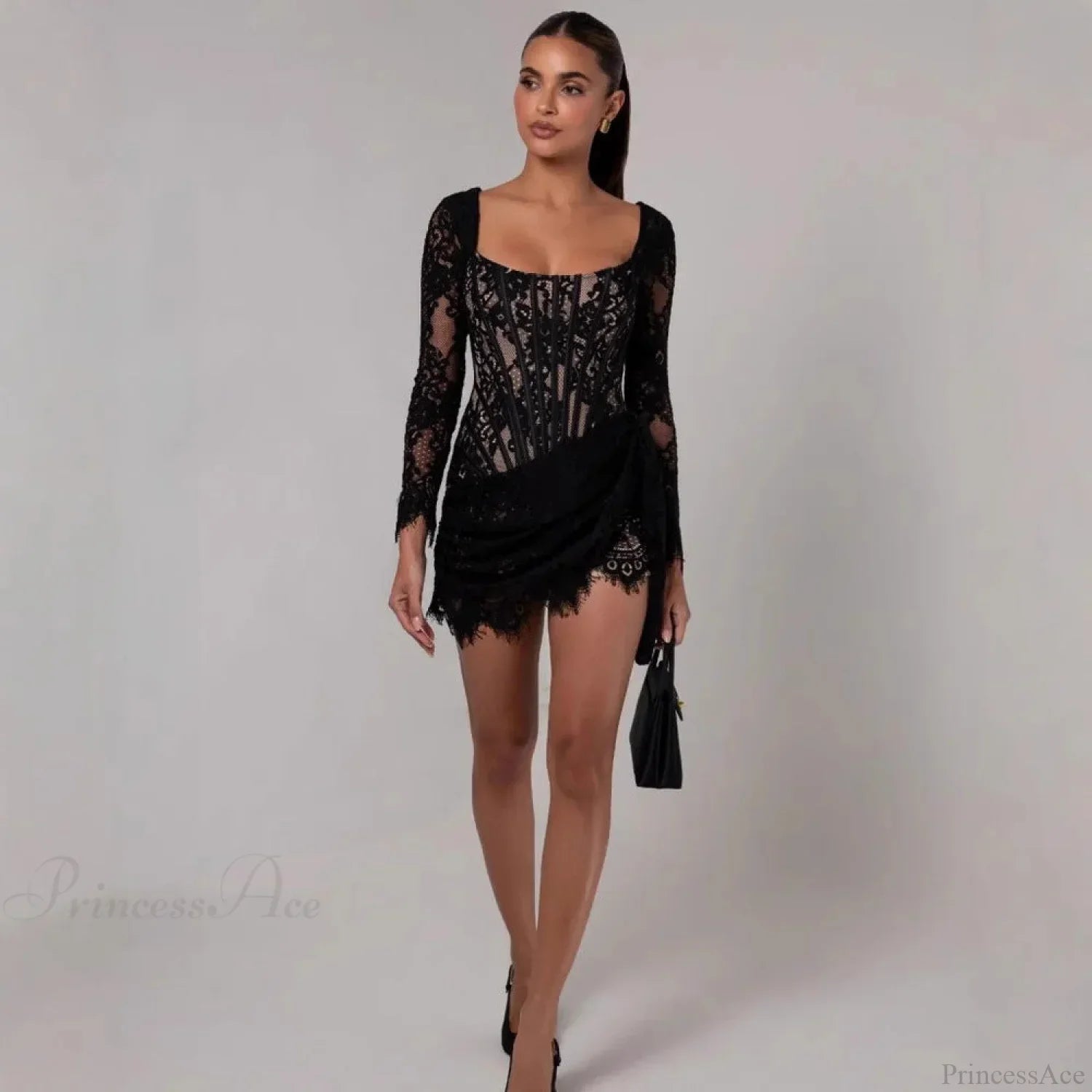 Chic Lace Mesh Corset Mini Prom Dress