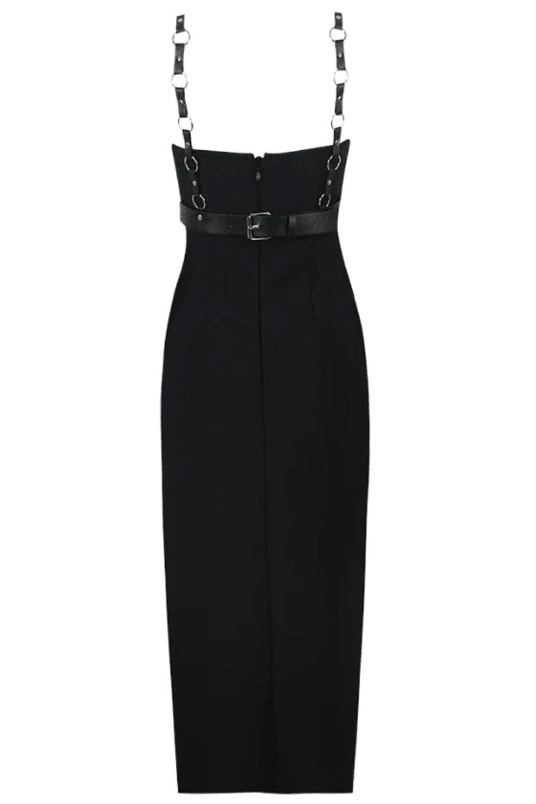 Chic O Ring Bra Belted Strapless Thigh Split Cocktail Party Midi Dress - Black