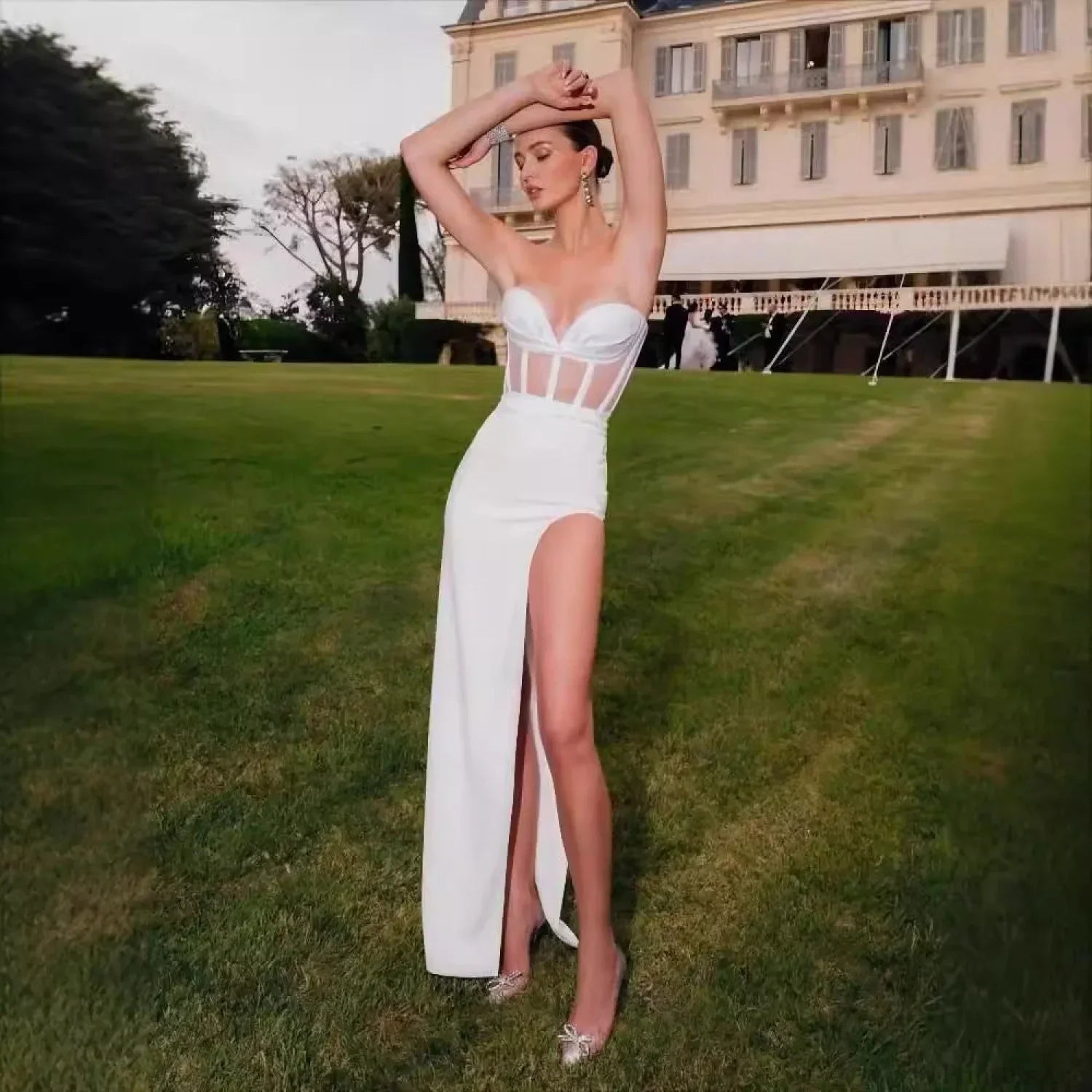 Chic Sheer Strapless Long Prom Dress