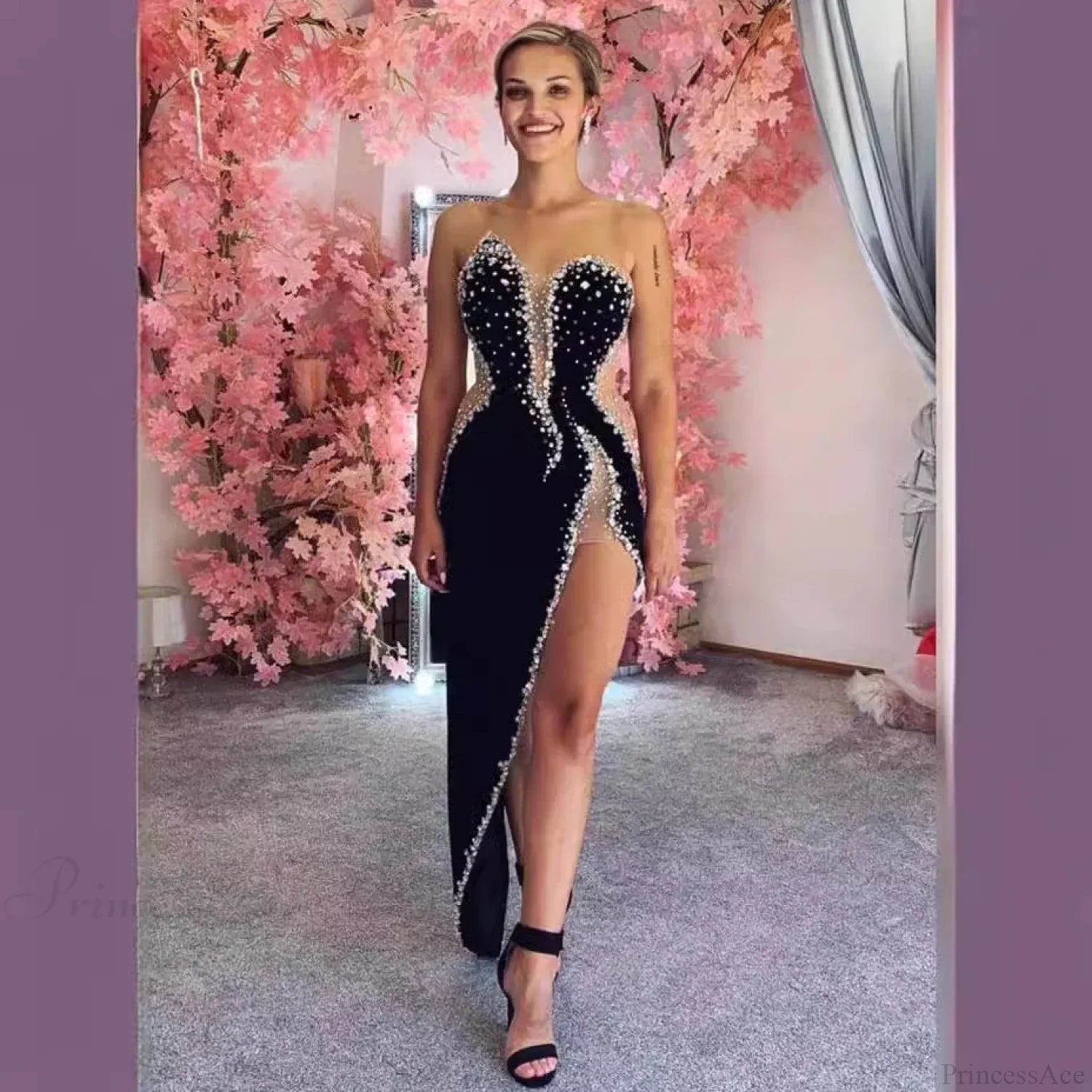 Chic Strapless Beaded Bodycon Dress Party Prom Dress
