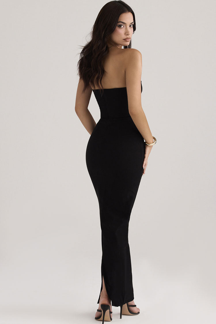 Alluring Sweetheart Strapless Bodycon Maxi Prom Formal Dress - Black