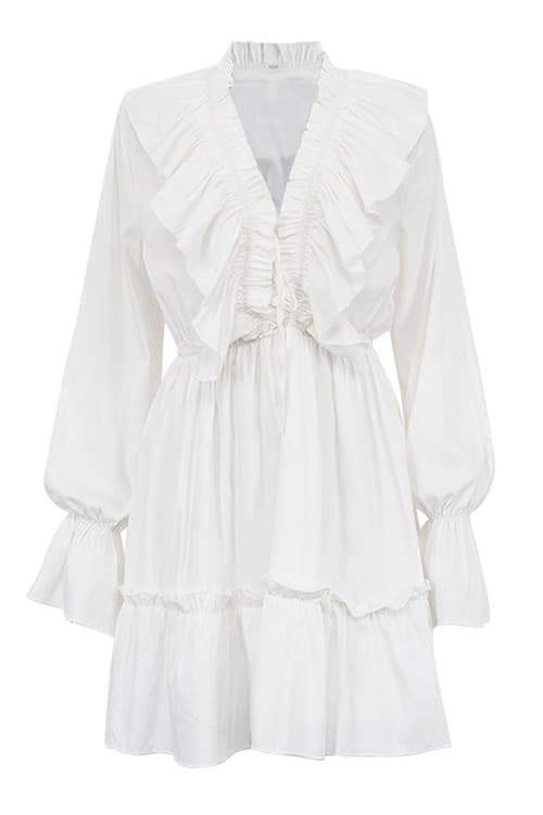 Exclusive Ingrid V Neck Ruffle Mini Dress Boutique Collection
