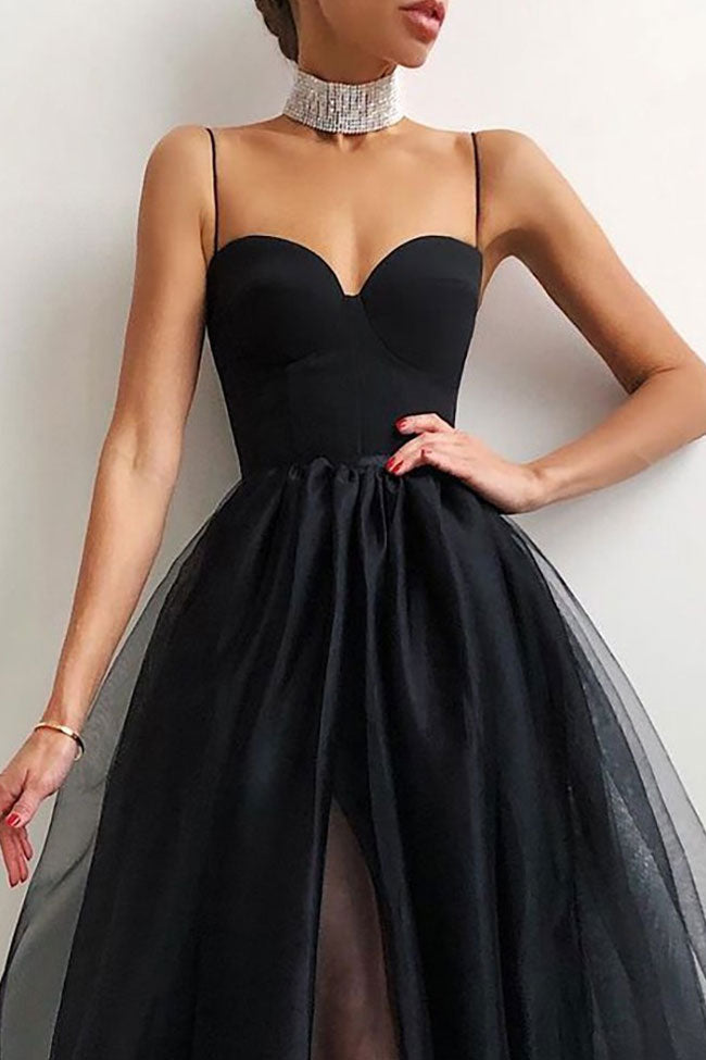 Sweetheart Silky Sleeveless Satin Mesh Fit & Flare Cocktail Midi Dress - Black