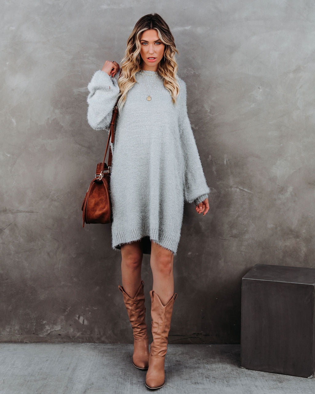 In So Love Knit Sweater Dress Heather Grey FINAL