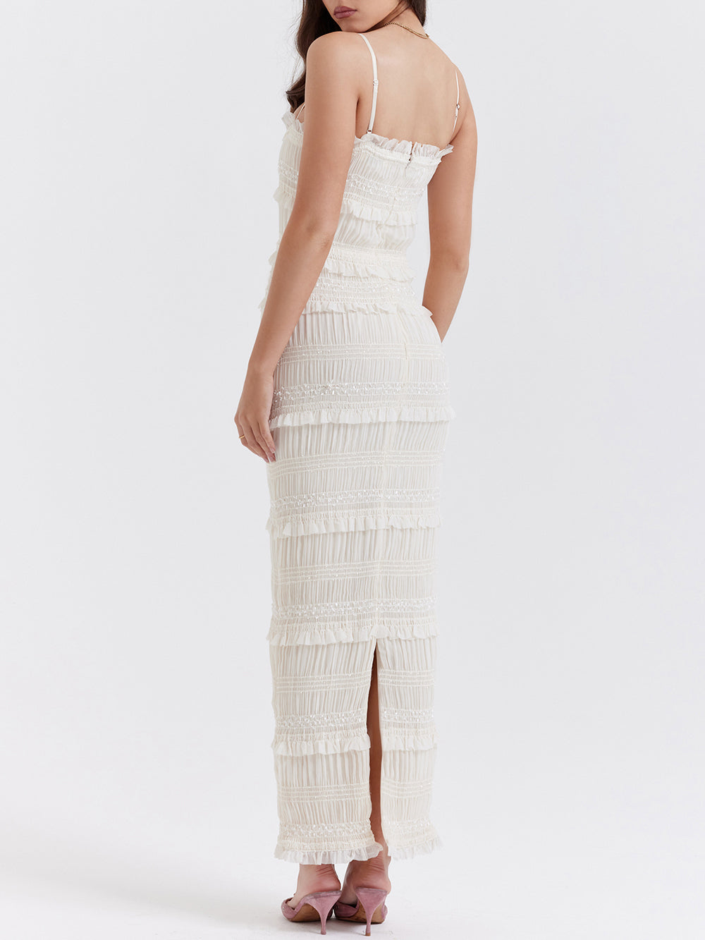 Zippered Ruffle Maxi Dress
