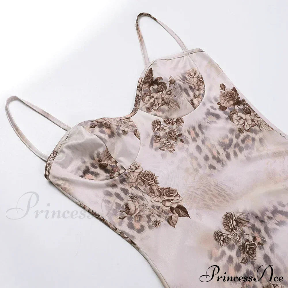 Spaghetti Strap Print Prom Mesh Wedding Guest Evening Party Flower Dress